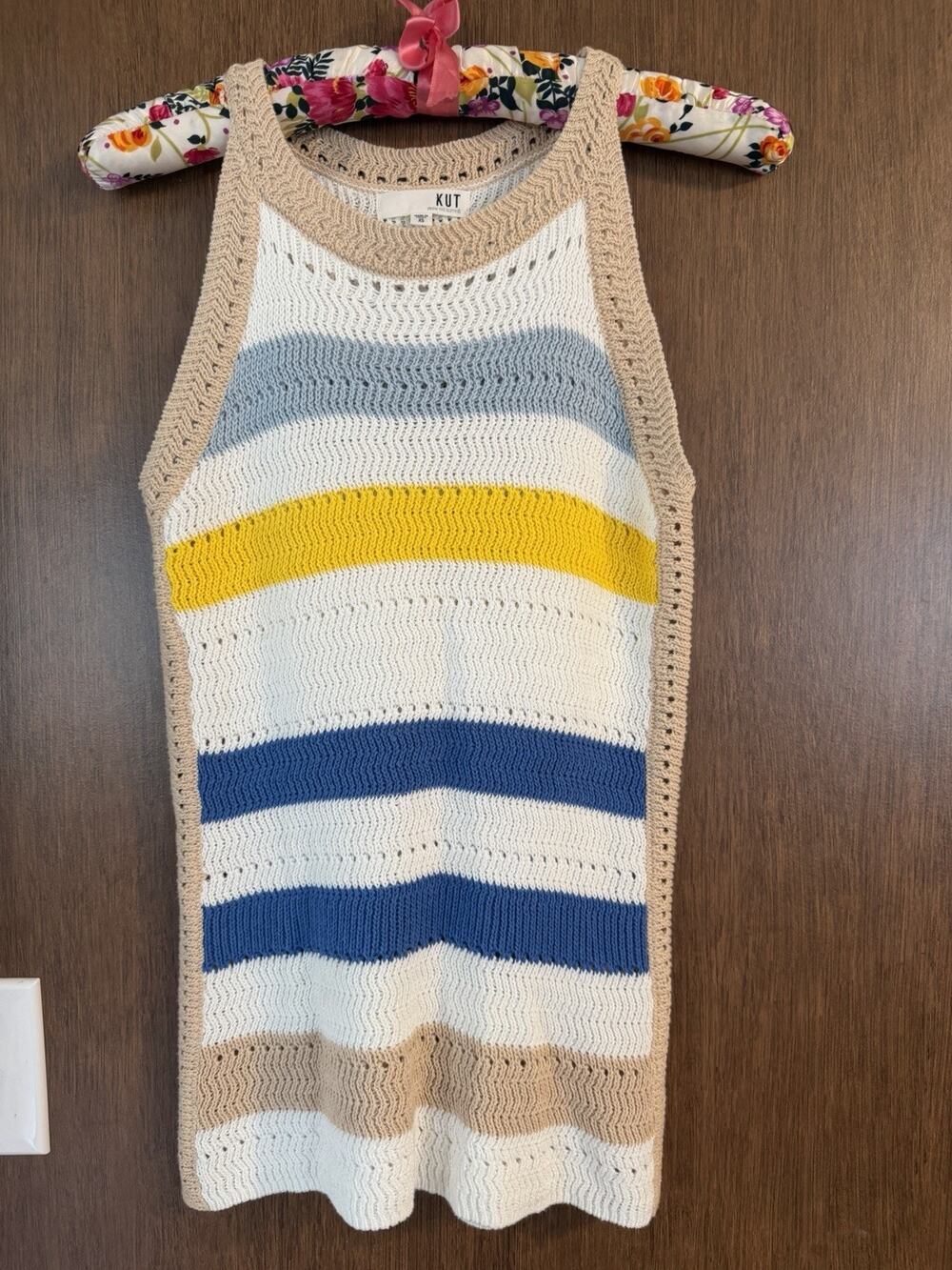 KUT from the Kloth Nour Stripe crochet tank top playful open knit sz XS